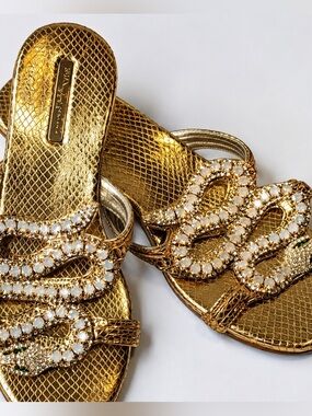 Emanuela Caruso Capri Italy gold sandals Swarovski crystal snake design size 37